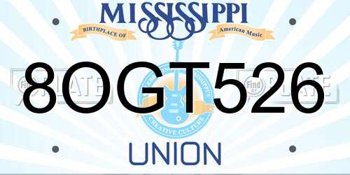 8OGT526 Mississippi License Plate