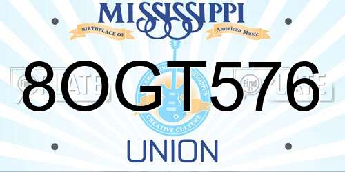 8OGT576 Mississippi License Plate
