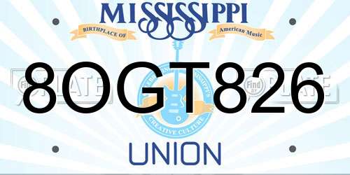 8OGT826 Mississippi License Plate