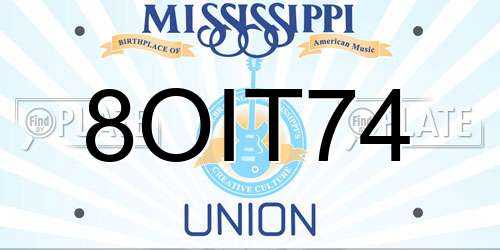 8OIT74 Mississippi License Plate