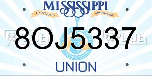 8OJ5337 Mississippi License Plate