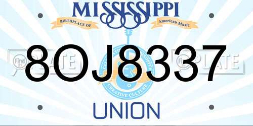 8OJ8337 Mississippi License Plate
