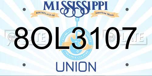 8OL3107 Mississippi License Plate