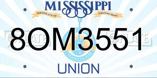 8OM3551 Mississippi License Plate