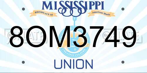 8OM3749 Mississippi License Plate