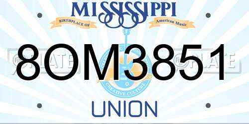 8OM3851 Mississippi License Plate