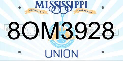 8OM3928 Mississippi License Plate