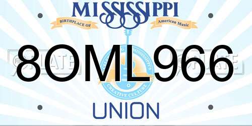 8OML966 Mississippi License Plate
