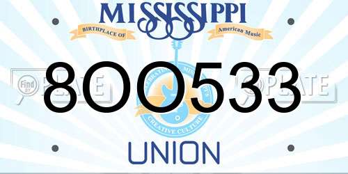 8OO533 Mississippi License Plate