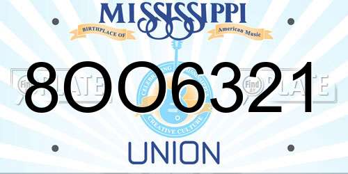 8OO6321 Mississippi License Plate