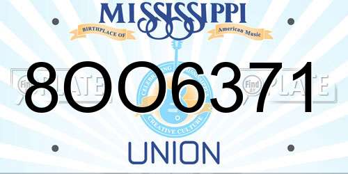8OO6371 Mississippi License Plate