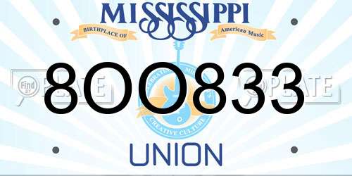 8OO833 Mississippi License Plate