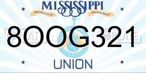 8OOG321 Mississippi License Plate