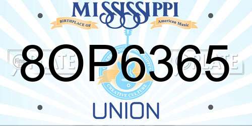 8OP6365 Mississippi License Plate