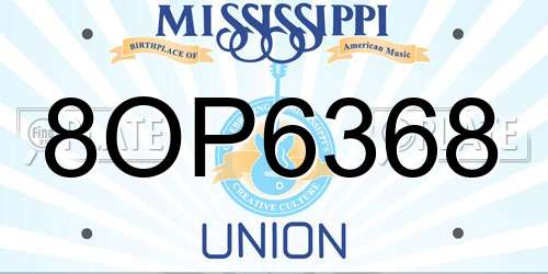 8OP6368 Mississippi License Plate