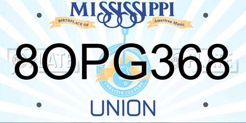 8OPG368 Mississippi License Plate