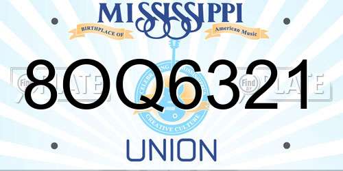 8OQ6321 Mississippi License Plate