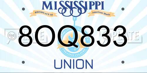 8OQ833 Mississippi License Plate