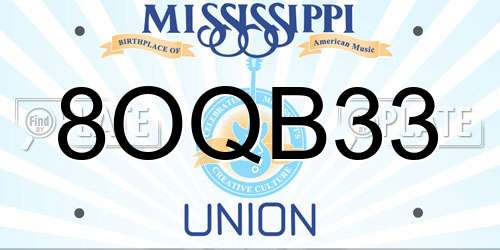 8OQB33 Mississippi License Plate