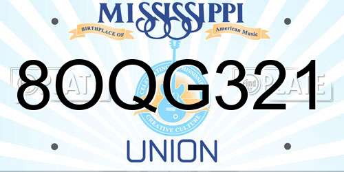 8OQG321 Mississippi License Plate