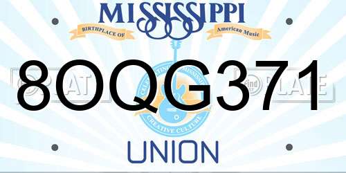 8OQG371 Mississippi License Plate