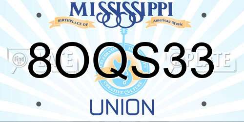 8OQS33 Mississippi License Plate