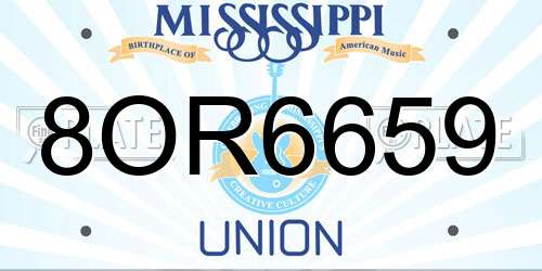 8OR6659 Mississippi License Plate