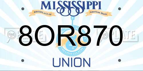 8OR870 Mississippi License Plate