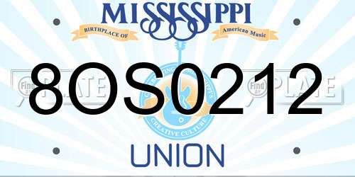 8OS0212 Mississippi License Plate