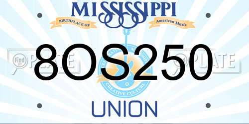 8OS250 Mississippi License Plate
