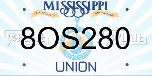 8OS280 Mississippi License Plate