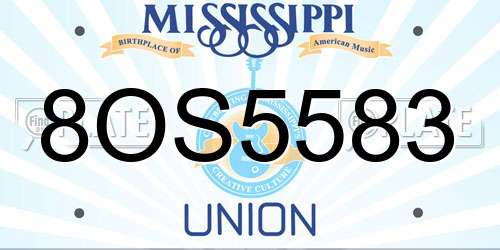 8OS5583 Mississippi License Plate