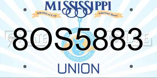 8OS5883 Mississippi License Plate