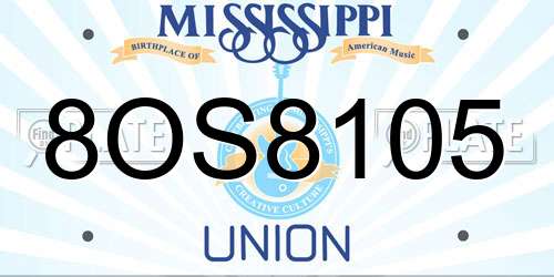 8OS8105 Mississippi License Plate