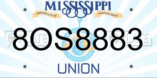8OS8883 Mississippi License Plate
