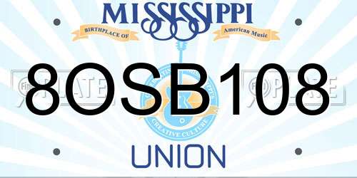 8OSB108 Mississippi License Plate