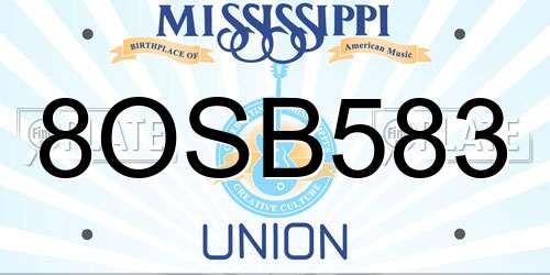 8OSB583 Mississippi License Plate