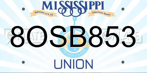 8OSB853 Mississippi License Plate