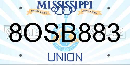 8OSB883 Mississippi License Plate