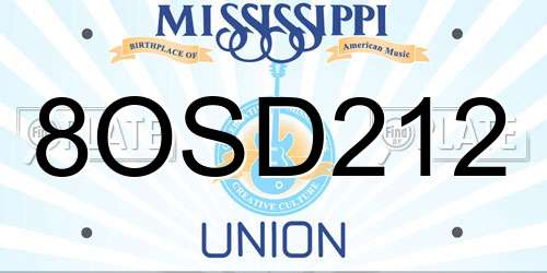 8OSD212 Mississippi License Plate