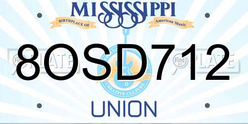 8OSD712 Mississippi License Plate