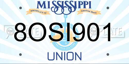 8OSI901 Mississippi License Plate