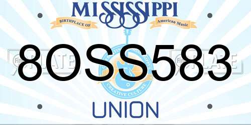 8OSS583 Mississippi License Plate
