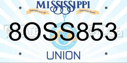 8OSS853 Mississippi License Plate