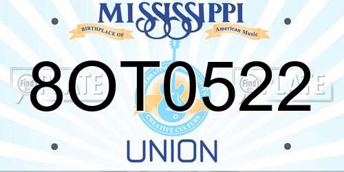 8OT0522 Mississippi License Plate