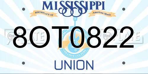 8OT0822 Mississippi License Plate