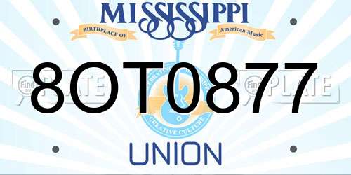 8OT0877 Mississippi License Plate