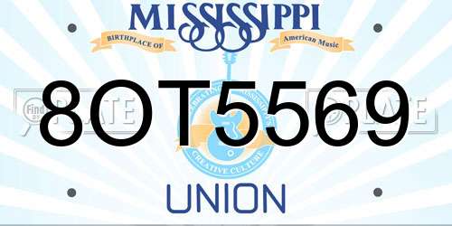 8OT5569 Mississippi License Plate