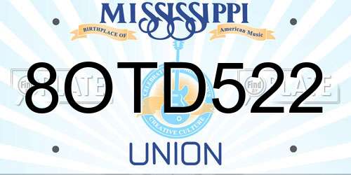 8OTD522 Mississippi License Plate