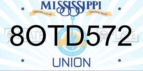 8OTD572 Mississippi License Plate